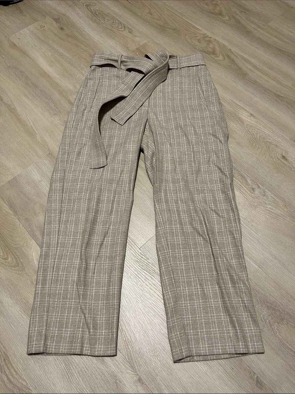 Wilfred Aritzia Front Tie Plaid Wool Cashmere Tan Pants Size 6